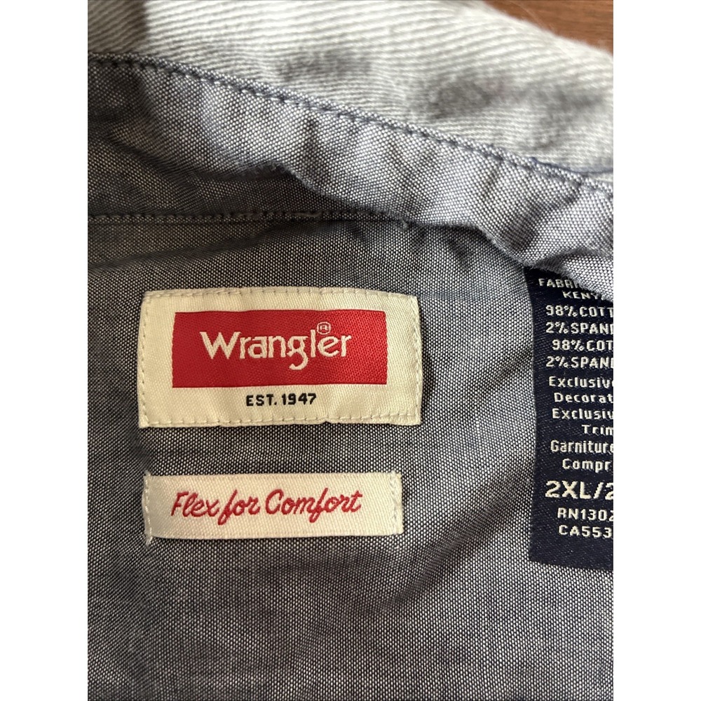 Wrangler Men's Comfort Flex Shirt Twill Long Sleeve Button Up 2XL Gray - Picture 8 of 15